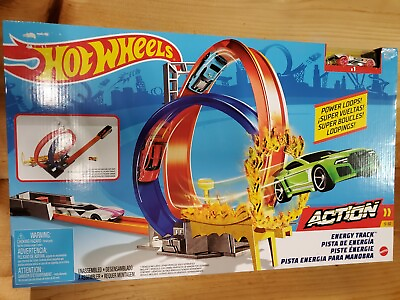 #ad Hot Wheels Action Energy Track Set Playset with White Car Loops BRAND NEW