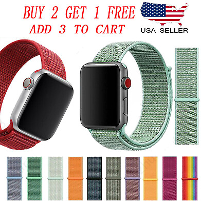 #ad Woven Nylon Band For Apple Watch Sport Loop iWatch Series 9 8 7 6 5 4 32 38 49mm