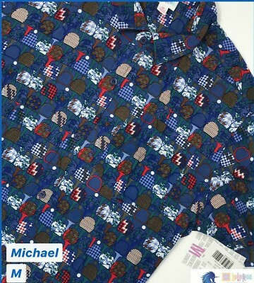 New Lularoe Michael Men#x27;s Button Down Shirt Size M Golf Tee NWT
