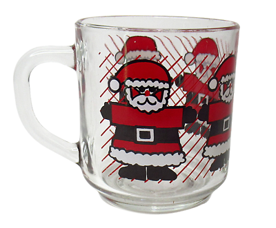 Vintage Luminarc Glass Santa Claus Christmas Mug Holiday Coffee Tea Cup 10 Oz