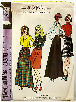 1972 McCalls Sewing Pattern 3318 Womens Knit Skirts 4 Styles Size 16 Vintg 12697