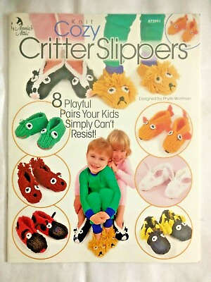 #ad Cozy Critter Children#x27;s Slippers Knitting Knit Pattern Book Bumblebee Skunk Rare