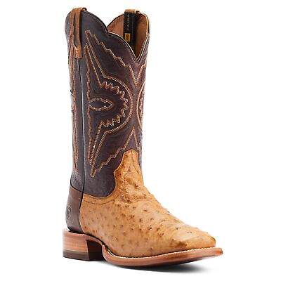 #ad #ad Ariat Men#x27;s Broncy Antique Saddle Full Quill Ostrich Square Toe Boots 10044419