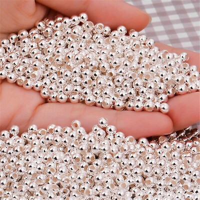 100PCS Genuine 925 Sterling Silver Round Ball Beads DIY Jewelry Making Findings