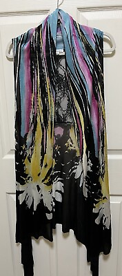 #ad Adore Women’s XL Multicolor MIDI Open Vest Viscose Black Lace Kerchief Hem