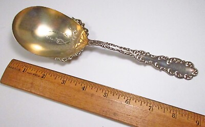 #ad Antique Wallace Waverly Sterling Silver Gold Wash Bright Cut Casserole Spoon