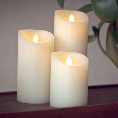 Luminara Flameless Scented Wax Candle Pillar Moving Wick Ivory 5quot; 7quot; 9quot; Set of 3