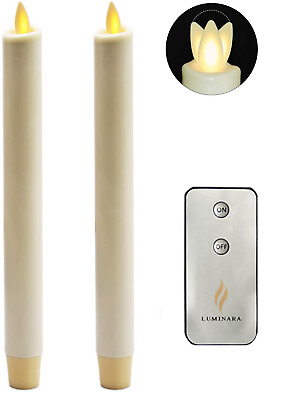 8quot; Luminara Moving Wick Ivory LED Taper Dinner Candles Remote Timer Set of 2