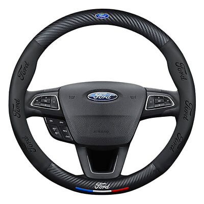 #ad 38cm 15quot; Steering Wheel Cover Genuine Leather For Ford 2000 2023 Black New