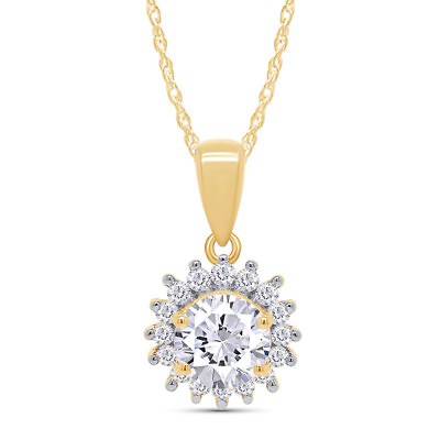 #ad 1ct Lab Created Moissanite Sunflower Pendant 18quot; Necklace 14K Yellow Gold Plated