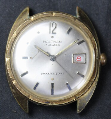 #ad Waltham 17j 34mm Date Wristwatch Vintage Parts Repair