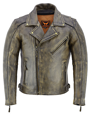 Mens Top Grain Cowhide Motorcycle Vintage Leather Jacket ZipOut Liner Gun Pocket