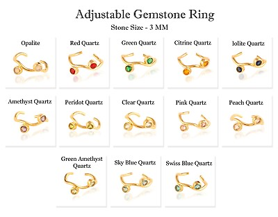 #ad Brilliant Cut Dainty Gemstone Ring Tiny Quartz Gold Plated Adjustable Rings.