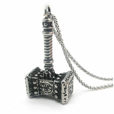 #ad Mens Viking Thor#x27;s Hammer Necklace Pendant Mjolnir Odin Stainless Steel Gift