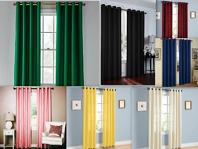 2 Piece Solid Faux Silk Grommet Window Curtain Panel All Sizes NEW ARIVAL SALE