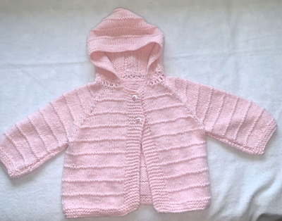 #ad Hand Knit Baby toddler Sweater pink 2 buttons say baby girl 18 24 mo hood