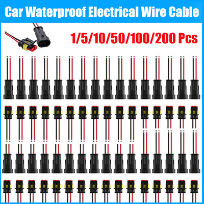 #ad Car Waterproof Electrical Wire Cable Connector Male Female 2Pin Way Plug Kit LOT