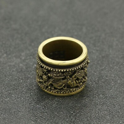 #ad Curio Chinese Antiqued Brass Auspicious Beast Thumb Finger Ring