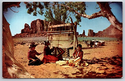 Rug Weaving In Monument Valley Arizona AZ UNP Unused Chrome Postcard K11