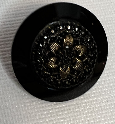 #ad 4 Pc.Antique buttons Gold Flower And Black Coat Buttons From Fur Coat Gorgeous