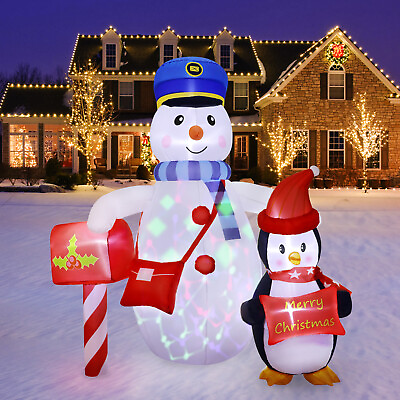 6FT Christmas Inflatable Post Office Snowman with Penguin In Outdoor Party Decor