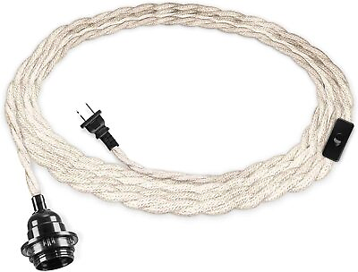 15FT Pendant Light Cord Hemp Rope with Switch Plug in Vintage Hanging Light