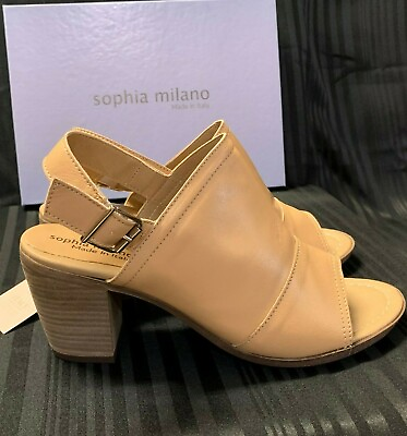 #ad Sophia Milano tan peep toe sandals Made in Italy