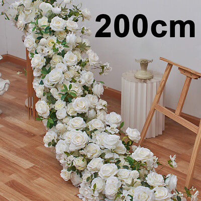 #ad 200cm Artificial Flower Strip Wedding Table Runner Floral Backdrop Decor Prop