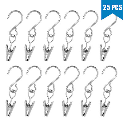 #ad 25 50pcs Stainless Steel Curtain Rod Hook Clips Hanging Photos Home Rings Clamps
