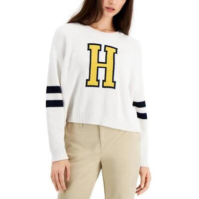 #ad Tommy Hilfiger Womens Knit Crewneck Shirt Crop Sweater Top BHFO 6291