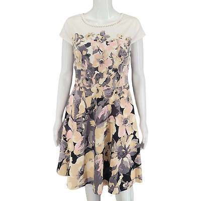 #ad Isaac Mizrahi Live Floral Print Modern Trendy Dress Size 4 Beige Gray Top