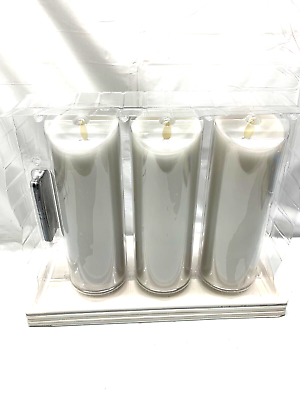 #ad Luminara Set of 3 Light Gray Flameless Candles w Remote 9quot; Scallop Top *New
