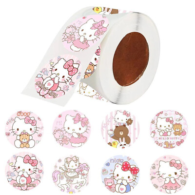 1x Roll 500pcs Cute Hello Kitty Bear Scrapbooking Stickers Sealing Decals Gift