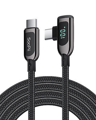 SOOPII 100W Zinc Alloy Braided Right Angle USB C to USB C Cable with LED Display