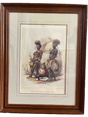 #ad George French Angas Framed Lithograph Zulu Boys in Dancing Dress 1849 Plate 17