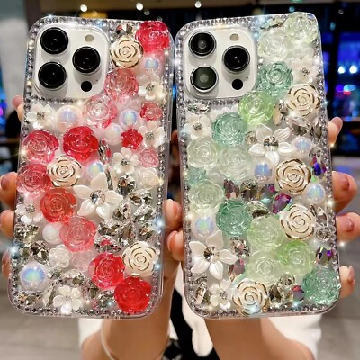 #ad Case For Nokia 3D Luxury Woman Gift Flower Glitter Bling Diamond Handmade Cover
