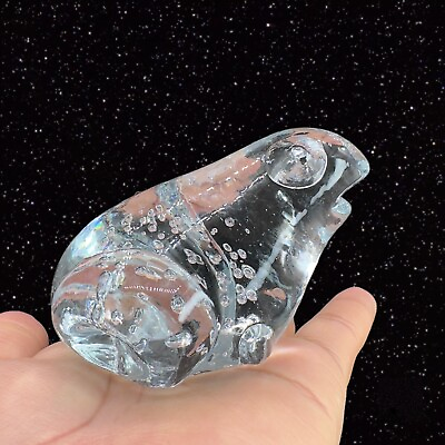#ad Clear Art Glass Paperweight Figurine Frog Bullicante Figural Toad Small Bubbles