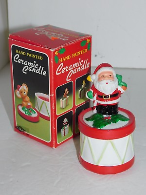 #ad Christmas Candle Santa Holiday Claus Art Mark Hand Painted Ceramic VTG