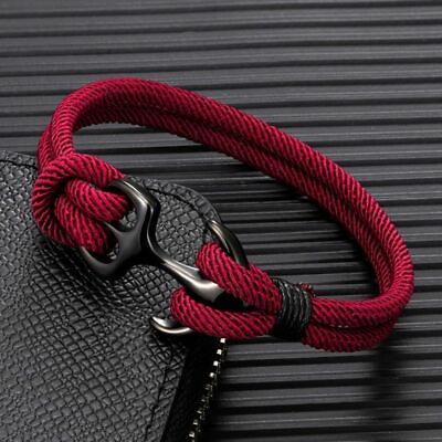 #ad Anchor Bracelet Double Strand Rope Bracelets Stainless Steel Survival Bangles