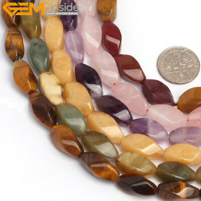 #ad 8x16mm Twist Natural Gemstone Stone Beads Jewelry Making 15quot; Loose Bead 24 25Pcs