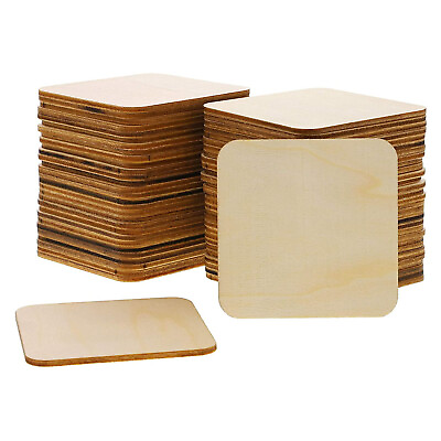 60 Pack Unfinished Wooden Coaster Wood Square Cutout Tiles for DIY Crafts 3x3quot;