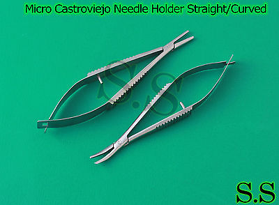 #ad 2 Micro Castroviejo Needle Holder 3.5quot; Straight Curved Without Lock Surgical