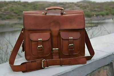 New Men#x27;s Genuine Vintage Leather Messenger Laptop Briefcase Satchel Brown Bag