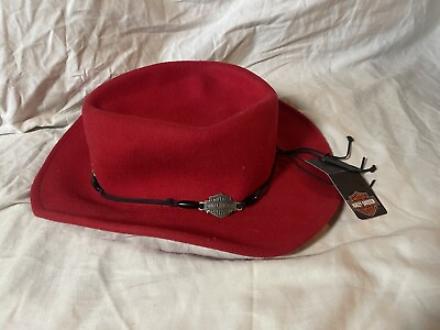 #ad Harley Davidson 100% Wool Cowboy Hat Size Small Famp;M Hat Co