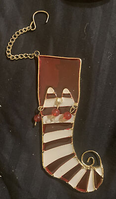 #ad Vintage Stained Glass Suncatcher Christmas Stocking