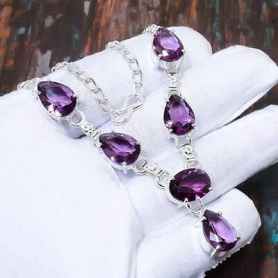 Amethyst Gemstone Handmade Gift Jewelry Necklace 18quot; h846