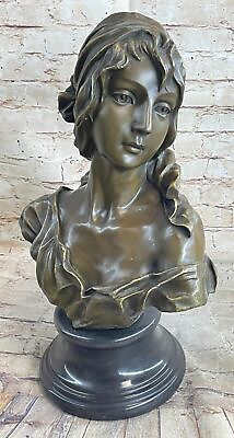 Vintage Handcrafted Female Bust Large Bronze Art Work Sculpture on Marble Sale