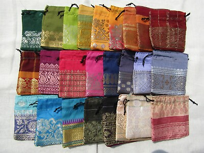 25 x Recycled Pouches Party Favor Wedding Bags Sari Fabric Pouches 3 Inches