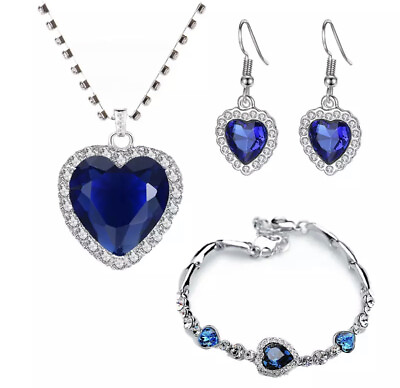 Necklace Earring Bracelet Titanic Heart of the Ocean Blue. Mother’s day gift