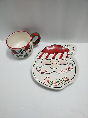 #ad Santa Cookie Plate Mug Santa’s Milk Christmas Eve Setting Polka Dots Colorful